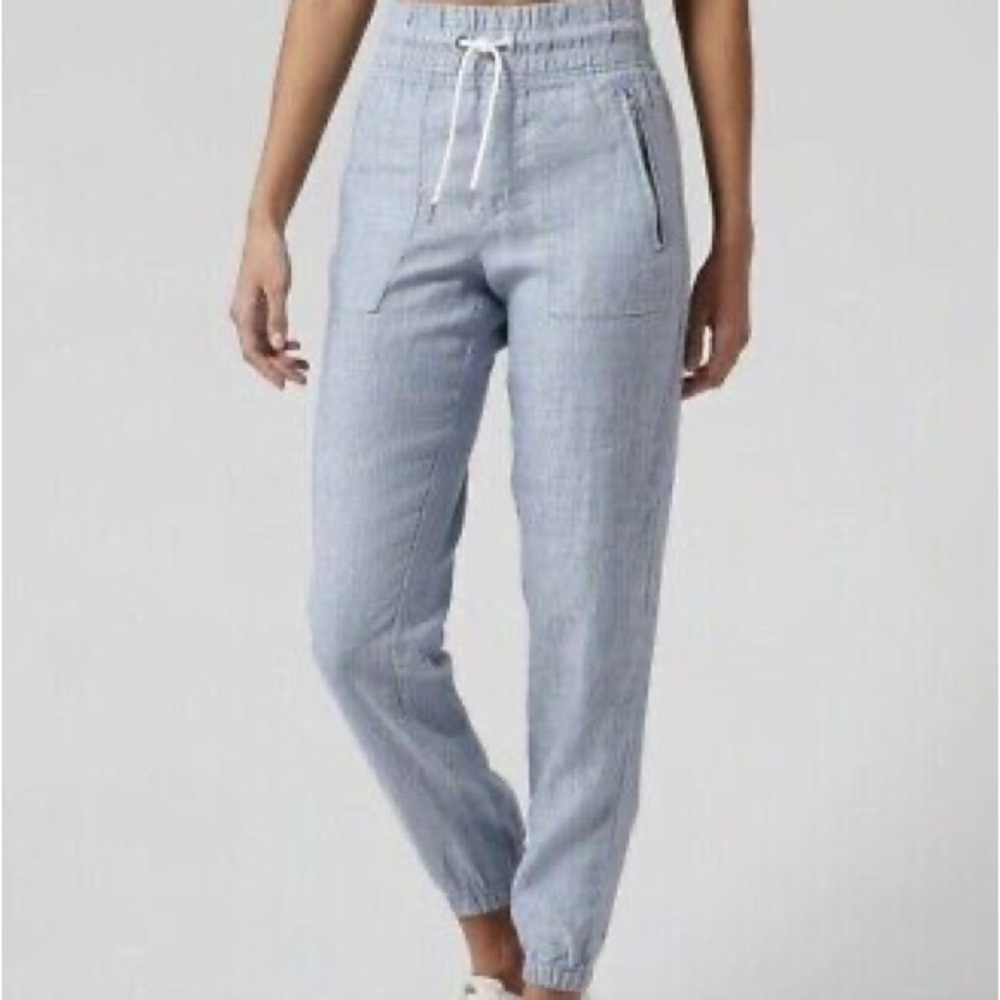 Athleta Cabo linen summer resort jogger pants chambray light wash 2